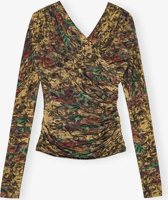 Ganni Custard Top in Printed Jersey - Size 32 Viscose
