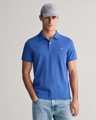 GANT Mens Regular Fit Short Sleeve Shield Logo Pique Polo - Blue Cotton - Size 3XL