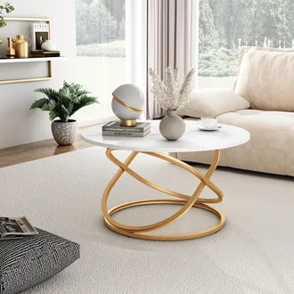 Vicco Tavolino Calgary, Bianco/oro, 79.5 X 46 Cm Con Ampia Superficie Di Lavoro Vicco