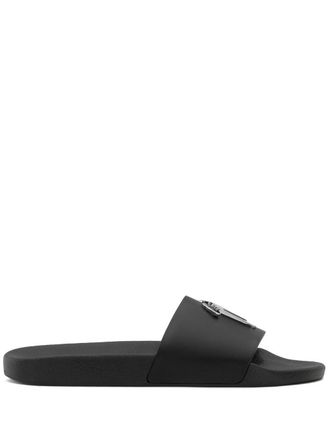 Giuseppe Zanotti Brett logo slides - men - Calf Leather/Leather/Rubber - 41 - Black