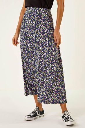 Roman Leaf Print Stretch Midi Skirt