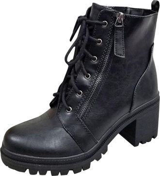 Generic Up For Women Lace Shoes Heel Boots Chunky Boots Boots Short womens boots Statement Heel Boots (Black, 6.5)