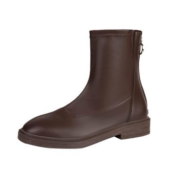 Generic Wellington Boots Womens Chelsea Waterproof Windproof Refined Chelsea Boots Ankle Boots Mid Calf Boot Short Autumn Casual Shoes Winter Boots, brown, 6 