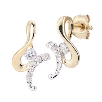 Diamant L'éternel Womens 9ct Yellow and White Gold Diamond Swirl Design Earrings - One Size