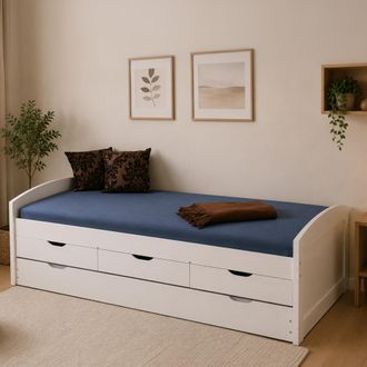 Dmora Lit Simple Avec Lit Gigogne Inf&eacute;rieur Et Trois Tiroirs, Blanc, 98 X 63 X 195 Cm - Dmora