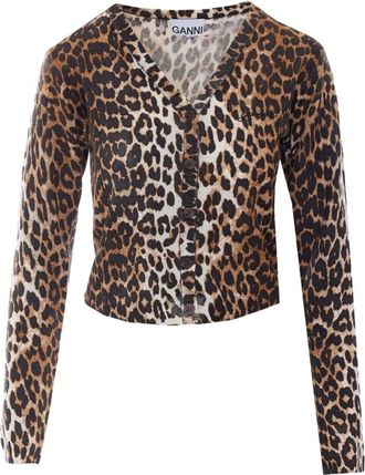 Ganni Cardigan in lana merino stampata - - Knitwear - Donna - Multicolore - M