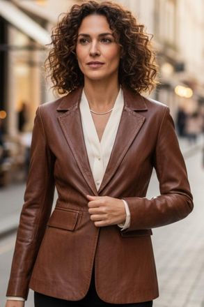 Infinity Leather Womens Tan Italian Leather Blazer Jacket-Eclipse