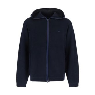 Emporio Armani Hooded Zip Sweater - Heren - Vesten met rits - Blauw - XL - Wol - Hoodies & sweatvesten