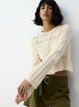 Icone Womens Openwork knit cropped bell-sleeve sweater