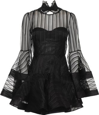 Zimmermann Silk Mini Dress With Flared Sleeves And Lace Collar