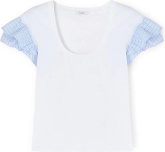 Motivi Tops, Dames, Wit, S, Katoen, T-shirt met ruchesmouwen