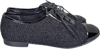 Chanel Black Patent Leather and Tweed Brogues Size 37.5