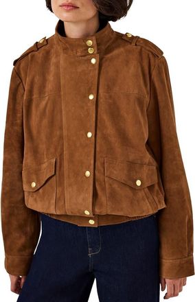Mint Velvet Suede Bomber Jacket in Tan at Nordstrom, Size X-Large