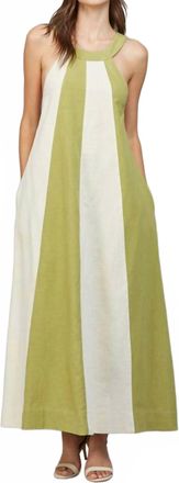 Fate Linen Blend Colorblock A-Line Halter Dress In Sage
