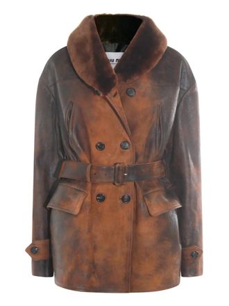 Miu Miu leather double-breasted jacket - Brown