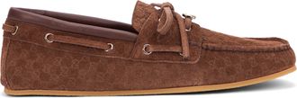 Gucci Womens Boat Shoes Brown Suede Calf Skin Loafers