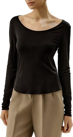 LilySilk Scoop-Neck Pure Silk Slim Fit Top in Black at Nordstrom, Size X-Small