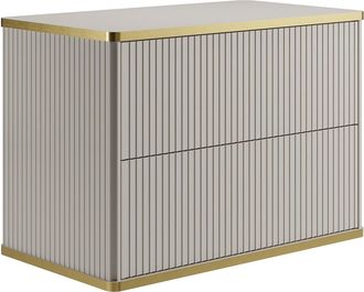 Vente-Unique Mueble para lavabo suspendido estriado con ribete dorado - Beige - L80 cm - KELIZA