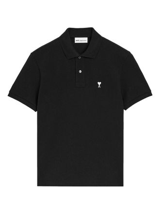 Ami Short-Sleeve Black Polo With Boxy Fit And Embroidered Logo