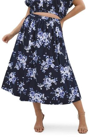 City Chic Vacay Floral Print A-Line Skirt in Amalfi Floral at Nordstrom, Size Xxxs