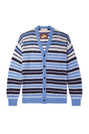 Marni Logo-Embroidered Striped Mohair-Blend Cardigan