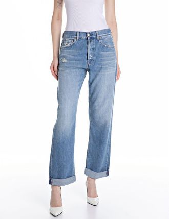 Replay Boyfriend-Jeans REPLAY AUBRY, Damen, Gr. 28, L&auml;nge 32, blau (light blau), Denim/Jeans, Obermaterial: 82% Baumwolle, 18% Lyocell, Destroyed-Effekte, be