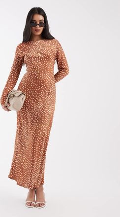 Never Fully Dressed Soho - Vestito lungo a maniche lunghe marrone con stampa di cervo-Neutro