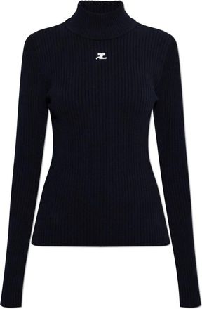 Courr&egrave;ges Reedition Ribbed Turtleneck Top - Dames - Coltruien - Blauw - S - Polyester - Truien & Vesten