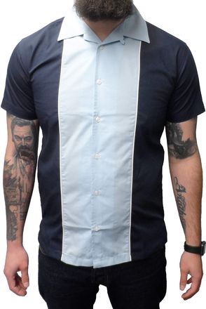Relco Mens Rockabilly Bowling Navy/Sky Shirts (x Large)