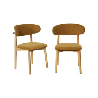 Sweeek Silla de madera de caucho natural y tela de chenilla, set de 2