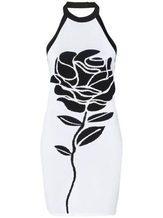 Balmain rose-intarsia halterneck minidress - Black