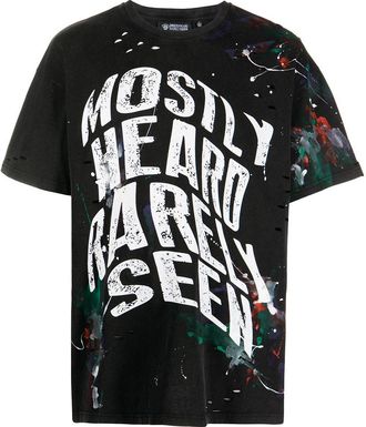 Mostly Heard Rarely Seen warped-text paint T-shirt - men - Cotton - S - Black