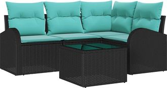 vidaXL Conjunto De Sof&aacute;s De Jard&iacute;n 5 Uds. Negro Y Turquesa Vidaxl