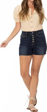 Judy Blue High Waist Button Fly Cut Off Shorts In Dark Wash