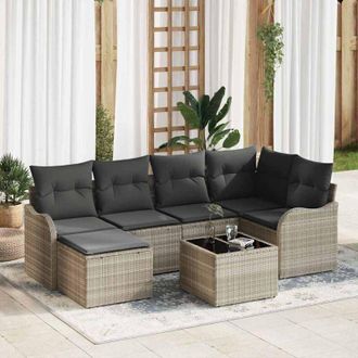 vidaXL Vidaxl - Conjunto De Sof&aacute; De Jard&iacute;n Con Coj&iacute;n 7 Pcs Gris Claro Polirat&aacute;n