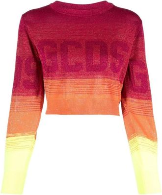 GCDS Roze Lurex Cropped Sweater - Dames - Ronde hals truien - Roze - M - Polyester - Truien & Vesten