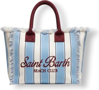 MC2 Saint Barth Rectangular Tote Bag With Striking Vertical Stripes And Fringed Edges