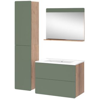 Vicco Conjunto De Muebles De Ba&ntilde;o Izan, Goldkraft Roble/verde, 4 Piezas Con Mueble Alto, Vicco