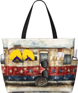 Generic 3d Print Large Beach Bag Foldable Travel Shoulder Tote Bag With Pocket For Weekender Pool Vacation