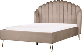 Beliani Cama Con Somier De Terciopelo Gris Pardo 140 X 200 Cm Cabecero Ambillou