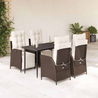 vidaXL Set Comedor De Jard&iacute;n 5 Piezas Y Cojines Rat&aacute;n Sint&eacute;tico Marr&oacute;n Vidaxl