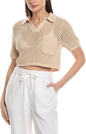 Onia Crochet Knit Cropped Polo Sweater