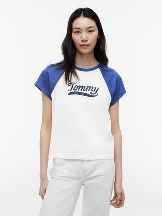 Tommy Hilfiger Womens Varsity Logo Raglan T-Shirt - Ecru - XXL