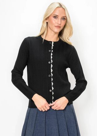 YAL New York Fine Cable Knit Button Cardigan, Black