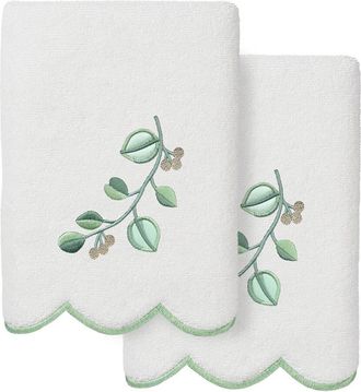 Linum Home Textiles 100% Turkish Cotton Wild Branch Scallop 2Pc Embellished Hand Towel Set