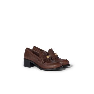 Miu Miu Nappa Leather Loafers, Woman, Cocoa Brown, Size 37
