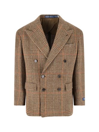 Polo Ralph Lauren Brown Prince Of Wales Wool Double-Breasted Blazer