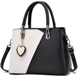I Ihayner Womens Leather Handbag Top Handle Tote Satchel with Personalized Initials Contrast Color Shoulder Bag for Ladies Black