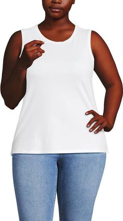 Lands End Plus Size Supima Cotton Crew Neck Tank in White at Nordstrom, Size 1X
