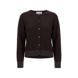Kaos Cardigan in lana girocollo con decorazione di strass - - Knitwear - Donna - Marrone - XL